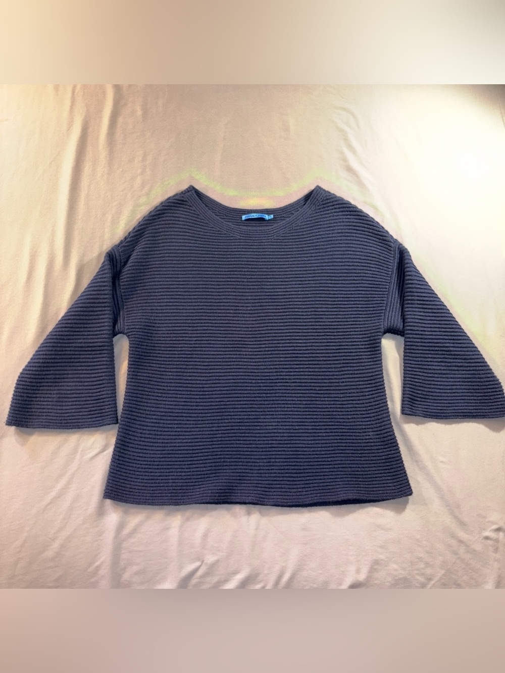 J.McLaughlin Navy Blue Ribbed Knit Boxy 3/4 Sleeve Sweater Top Womens M Coastal
